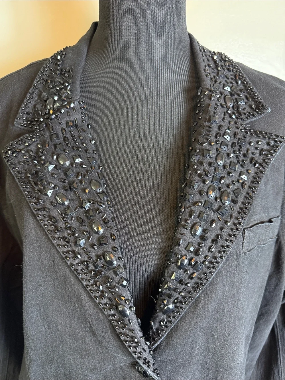 Vintage DG2 Diane Gilman Black Stretch Denim Rhinestone Blazer Jacket Sz 2X